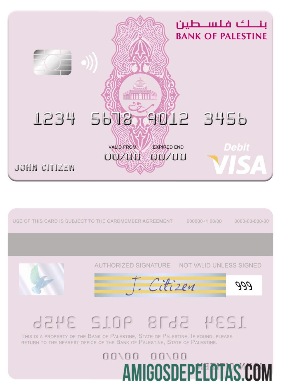 Palestine Bank Of Palestine Visa Debit Card sample